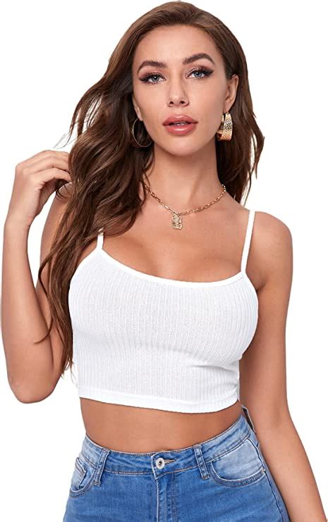 shein women s basic sleeveless strappy camisole rib knit solid crop cami tops at amazon women s