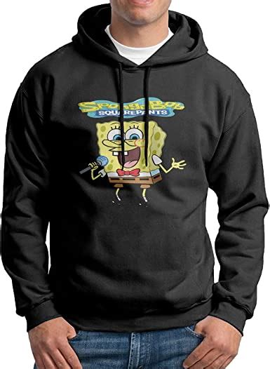 Spongebob Squarepants Animation Men Drawstring Hoodie Sweatshirts Black