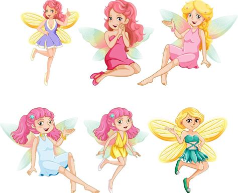 Set Of Different Beautiful Fairy Girl Cartoon Character 6892498 Vector
