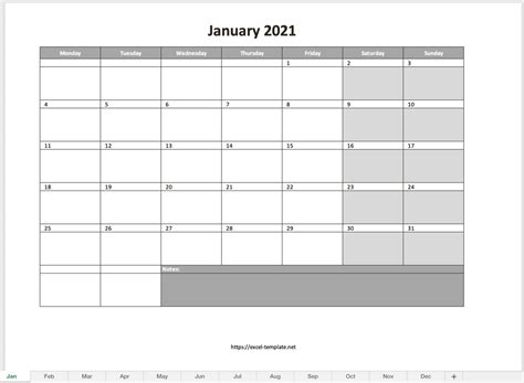 Excel 12 Month Calendar 2021 Free Printable 2021 Calendar Template Excel