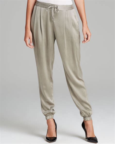 Lyst Eileen Fisher Drawstring Silk Pants In Gray