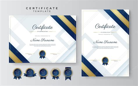 Moderna Y Elegante Plantilla De Certificado De Logros En Azul Y Oro Con