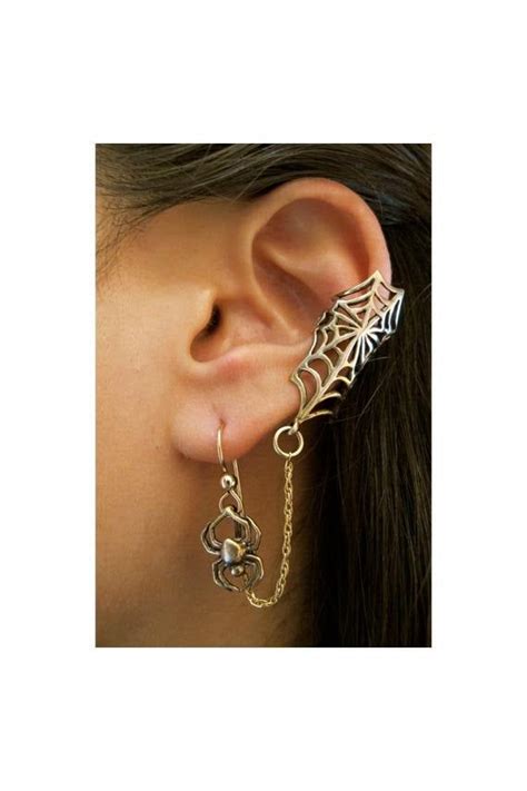 Spider Web Ear Cuff Bronze Web And Chained Spider Ear Cuff Etsy