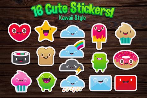 Cute 16 Little Stickers Custom Designed Illustrations ~ Creative Market