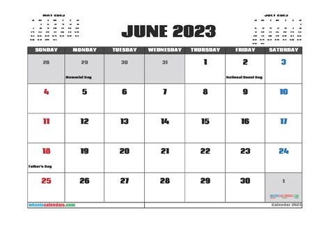 Calendar June 2023 With Holidays Pdf And Image