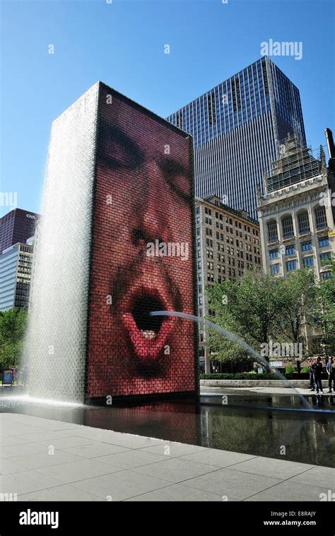 Chicagos Crown Fountain With Reflecting Pool And Glass Block Towers