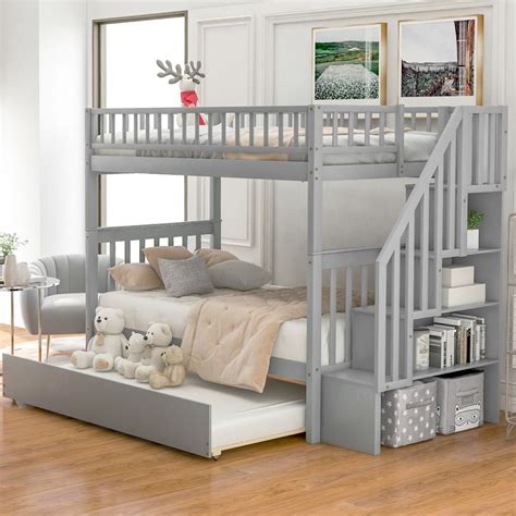 modern twin over twin wood bunk bed with trundle and storage solid hardwood twin bunk bed frame