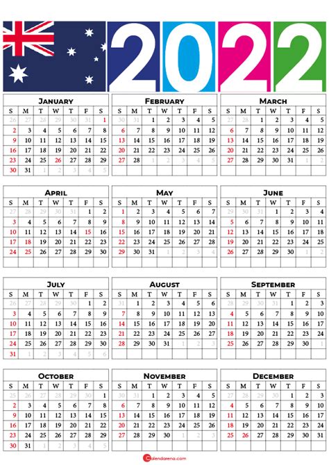 2022 Australia Annual Calendar With Holidays Free Printable Zohal