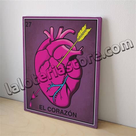 Canvas 8x10 El Corazon Loteria Card Stretched And Ready To Hang The Heart Mexican Bingo Art