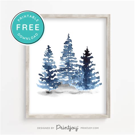 Free Printable Watercolor Pine Tree Wall Art Decor Download