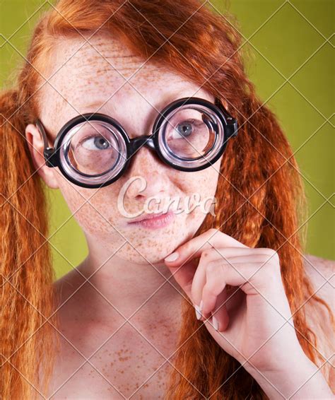 Cheerful Freckled Nerdy Girl Photos By Canva