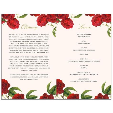 Vintage Rose Funeral Program Template 8 Pages Urns Online