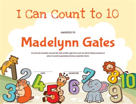Printable I Can Count To 10 Award Certificate Template
