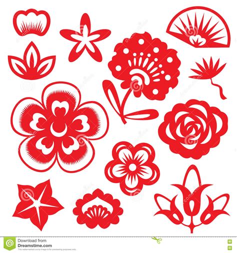 Red Paper Cut Flowers China Vector Set Design Stock Vector ...