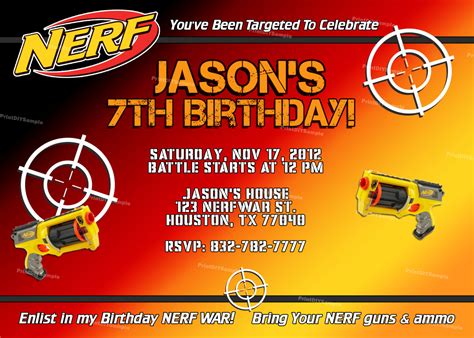 Editable Free Printable Nerf Gun Party Invitations Template Free