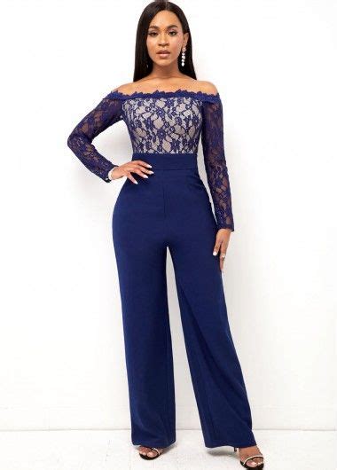 long sleeve off shoulder lace stitching jumpsuit in 2022 jumpsuit fashion long sleeve