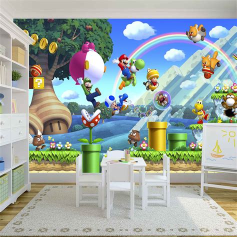 Super Mario Bros Scenery Woven Self Adhesive Removable Wallpaper Moder