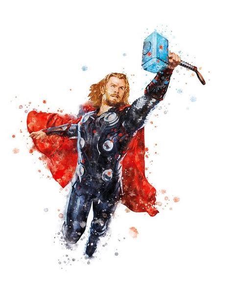 Thor Print Avengers Watercolor Art Superhero Poster Thor Illustration