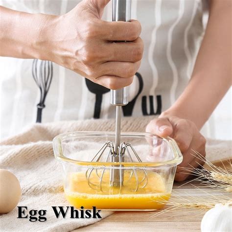 Semi Automatic Mixer Egg Beater Manual Self Turning Stainless Steel