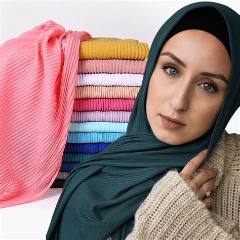 Jifang Women Plain Pleated Jersey Hijabs Shawls Arab Style Large Long Wrinkle Crinkle Solid