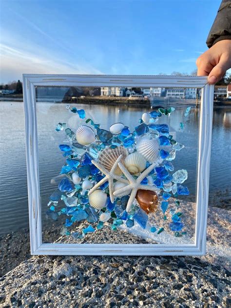 Free Shipping 12x12 Beach Glass And Shells In A Frame Etsy Sea Glass Art Sea Glass Window
