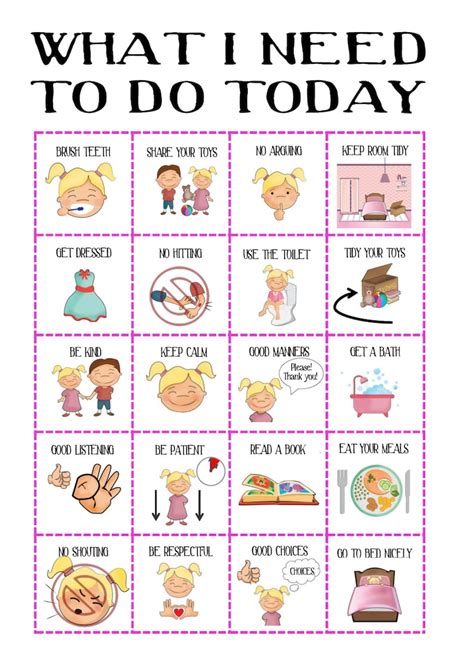 Behaviour Chart For Girls Printable With Pictures Kids Etsy