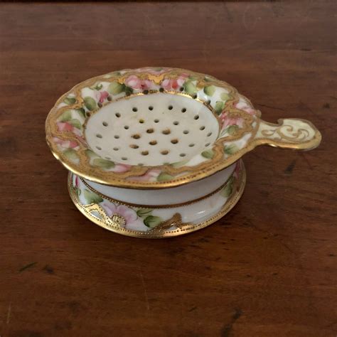 Antique Nippon Hand Painted White Porcelain Tea Strainer And Etsy In