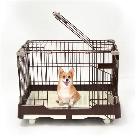 Large Brown Pet Dog Cat Rabbit Cage Crate Kennel With Potty Pad And Wheel