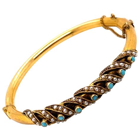 1970s Vintage Christian Dior Gold Tone Turquoise Hinged Bangle Bracelet