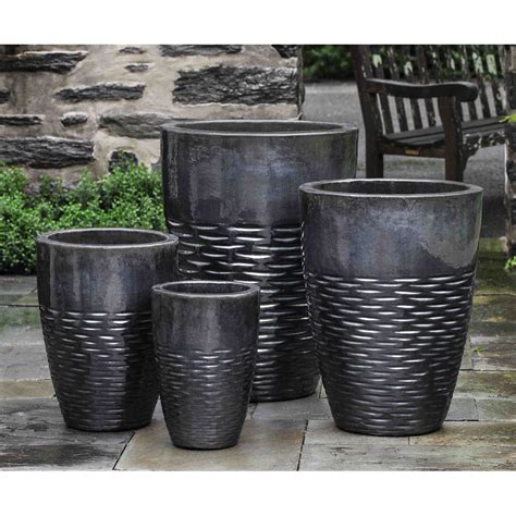 Hyphen Ice Black Ceramic Tall Planters Kinsey Garden Decor Corten