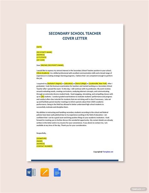 Teacher Cover Letter Word Templates Design Free Download