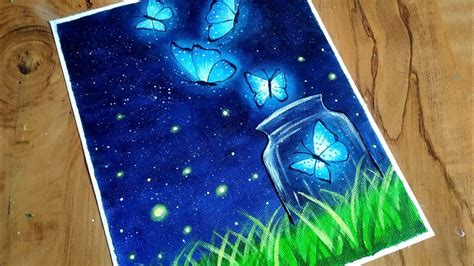 Easy Butterfly Night Scenery Drawing And Painting Tutorial For Beginners