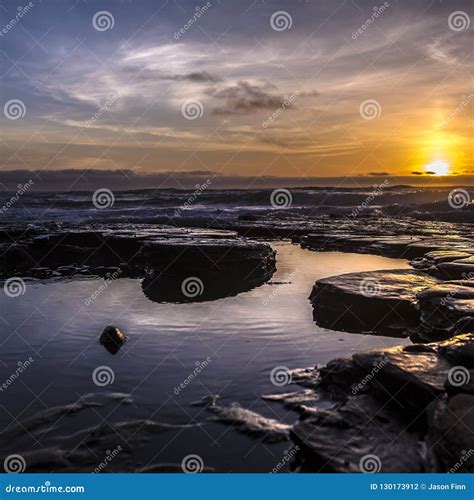 Tide Pools With A Dramatic Sunset In San Diego Stock Photo Image Of