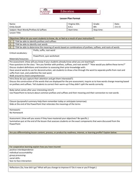 Prefixes And Suffixes Lesson Plan