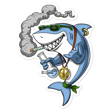 Shark Smoking Weed Sticker Hippie Stoner Stickers Cannabis Etsy