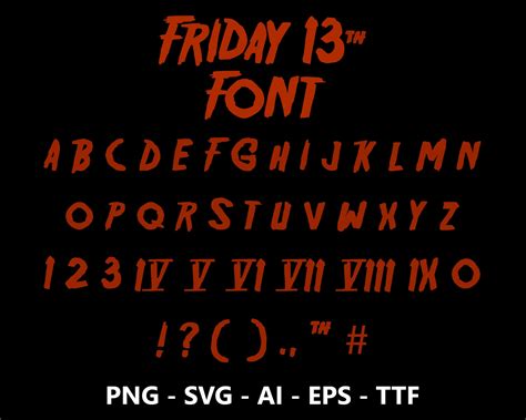 Friday 13th Font Ttf Svg Eps Png Cricut Silhouette Etsy Australia