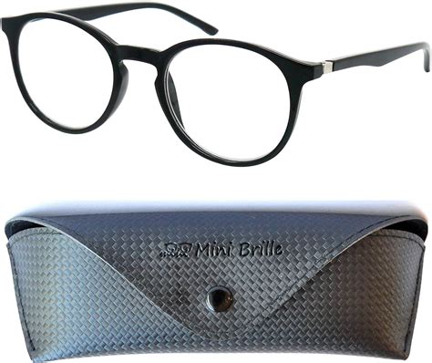 classic nerd reading glasses with large round lenses including free trendy case plastic frame