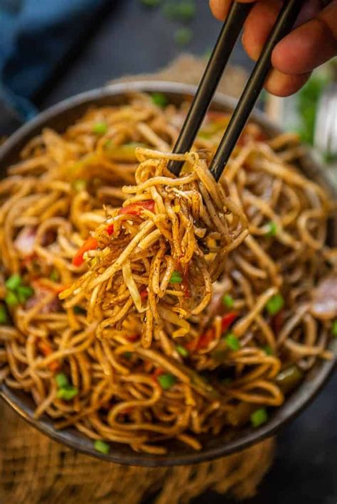 Vegetarian miso mushroom ramen with bok choy. Hakka Noodles are easy and delicious wok tossed noodles ...