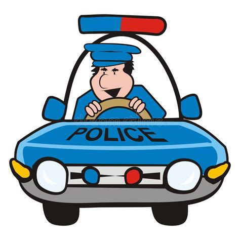 Funny Blue Police Car Cartoon Stock Vector Illustration Of Patrol