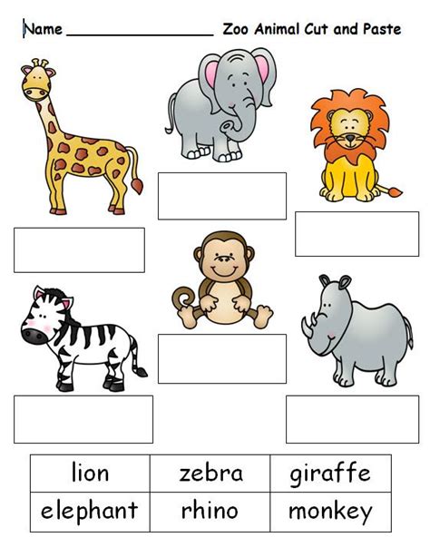 Free Cut And Paste Worksheet On Zoo Animal Names See This And Other K