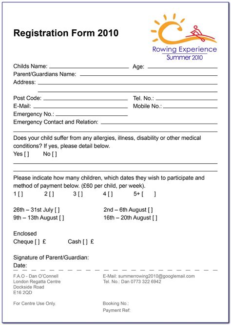 Free Printable Summer Camp Registration Forms Printable Templates