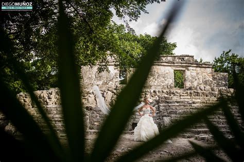Bride Session On Mayan Ruins At Xcaret Park In Playa Del Carmen By