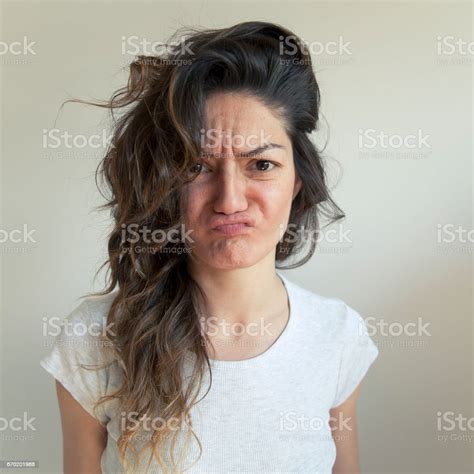 Bored Face Woman Portrait Funny Facial Expression Stock Photo