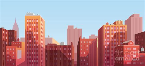 Sunset Cityscape Vector Illustration Digital Art By Doremi Pixels