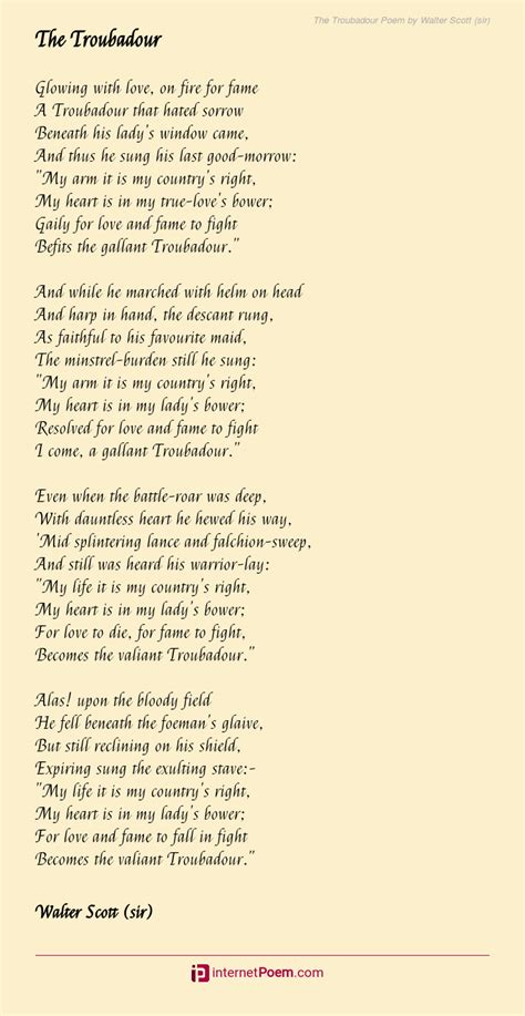 The Troubadour Poem By Walter Scott Sir