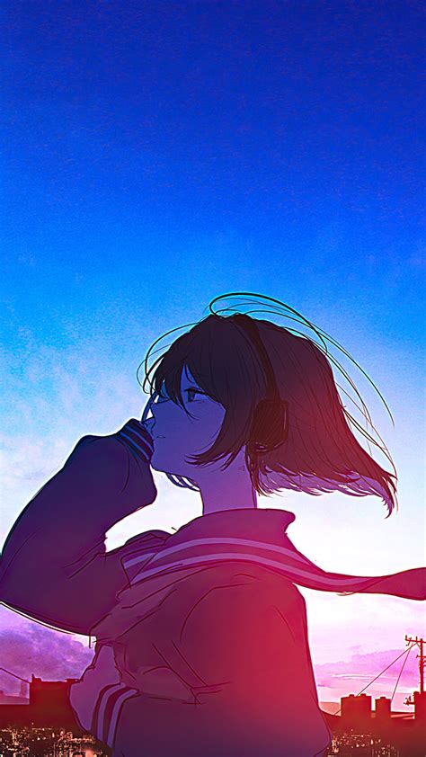 Anime Girl Student Sunrise Scenery Art 4k Pc Hd Wallpaper