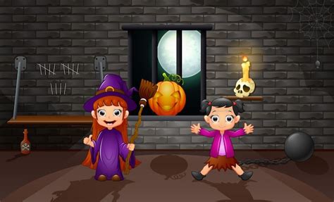 Premium Vector Cartoon Little Witch In The House