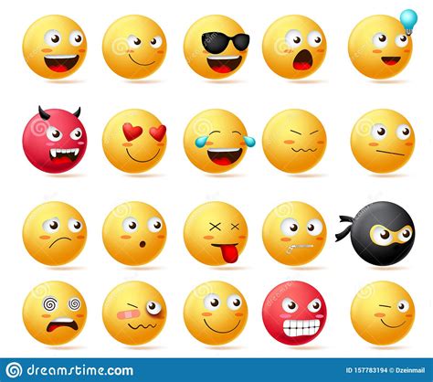 Smileys Emoji Faces Vector Set Smiley Emoticons With Side View Faces