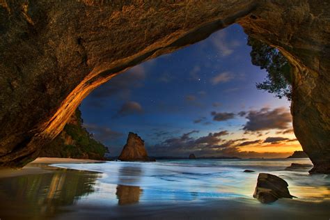 Wallpaper Landscape Sunset Bay Rock Nature Reflection Stars