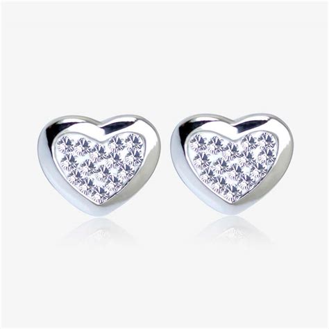 Tania Sterling Silver Heart Earrings Made With Swarovski Crystals